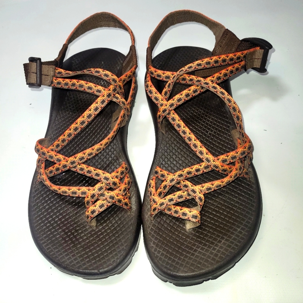 CHACO Copperhead Brown/Orange Adjustable Strap Hiking Sandal Size 8